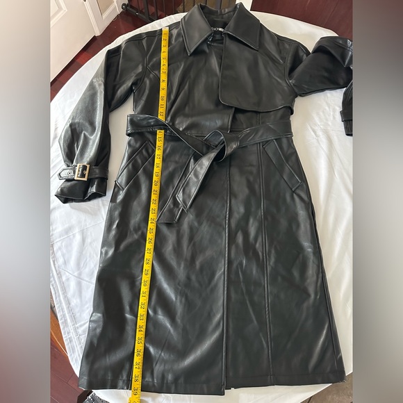 Black Faux Leather Trench Coat - Picture 6 of 10